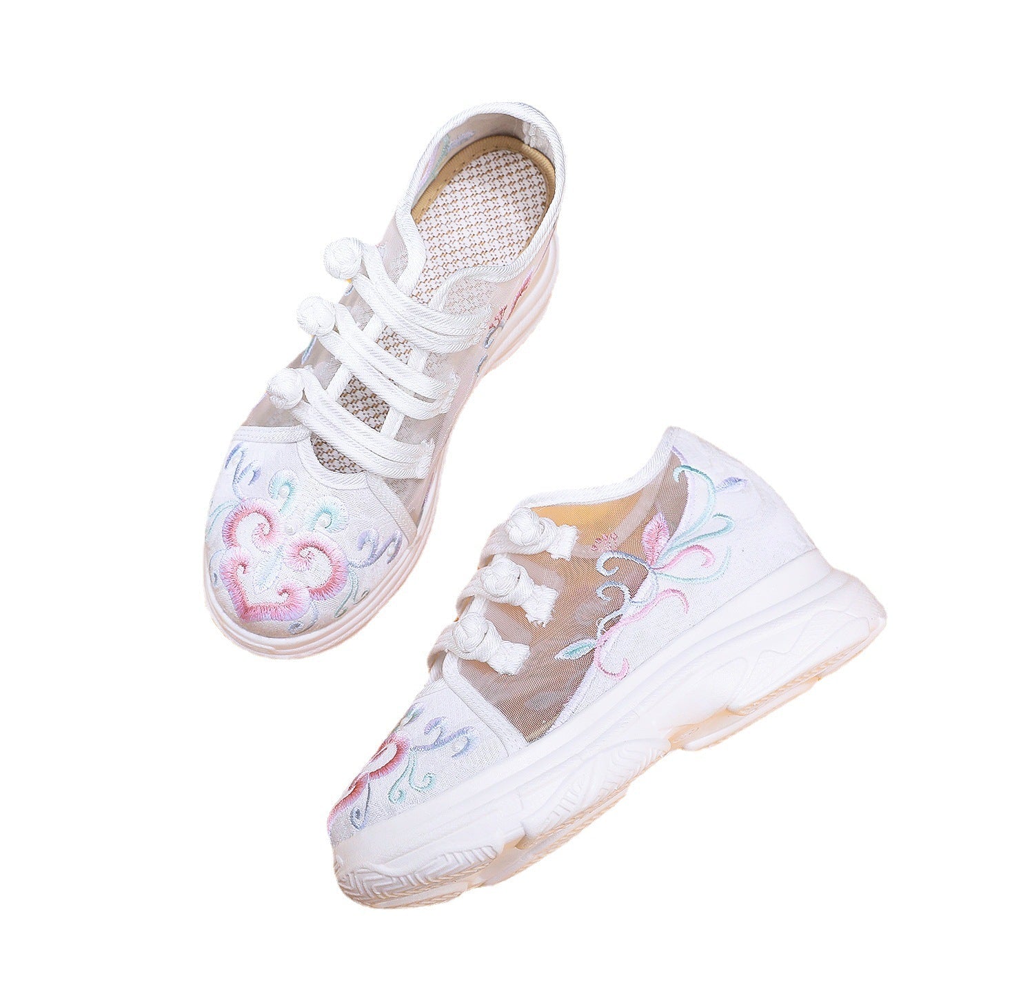 Trendy Height Increasing Insole Embroidered Thickened Canvas Shoes Newgew