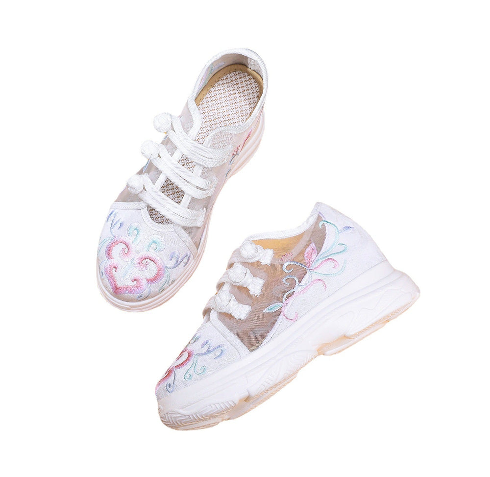 Trendy Height Increasing Insole Embroidered Thickened Canvas Shoes Newgew