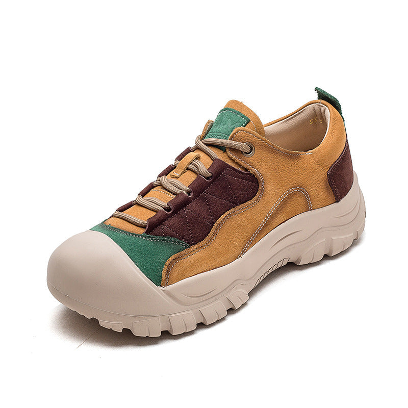 Women Retro Patchwork Leather Casual Shoes Newgew Shoes