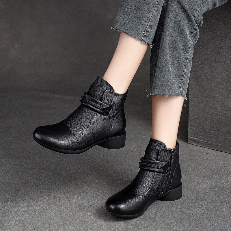 Women Retro Leather Low Heel Ankle Boots Newgew Shoes