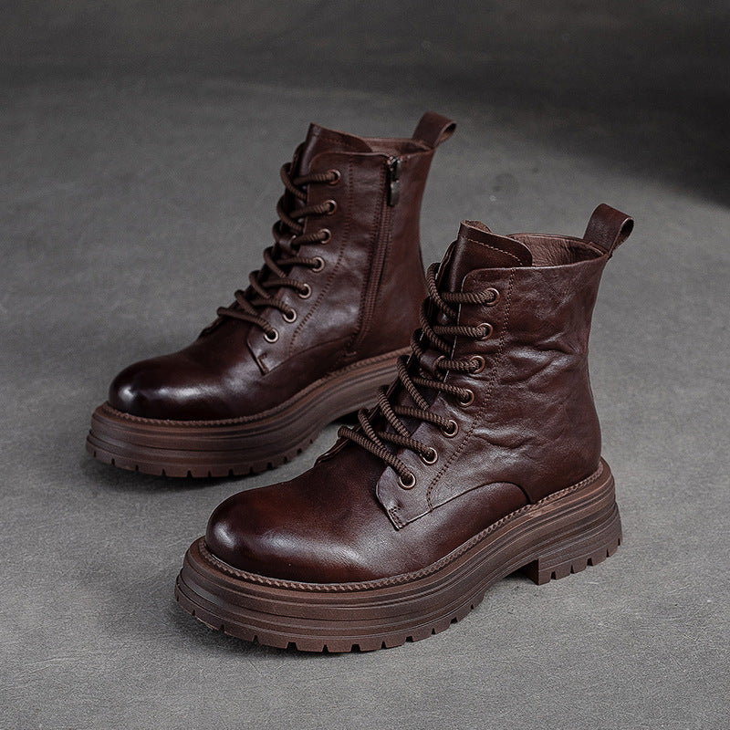 Women Retro Classic Patchwork Leather Boots Newgew Shoes