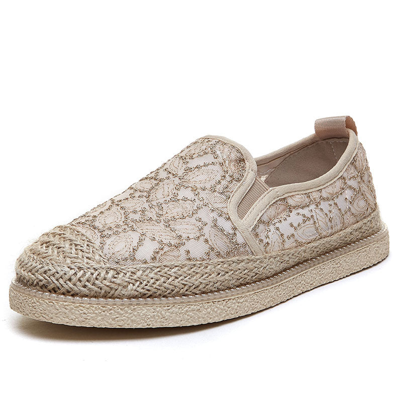 Glamorous Women's Straw Fisherman Trendy Versatile Canvas Shoes Newgew