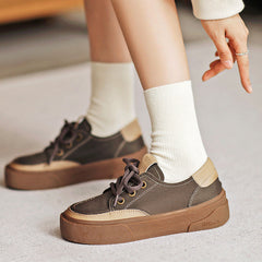Women Retro Patchwork Leather Flat Casual Shoes Newgew Shoes
