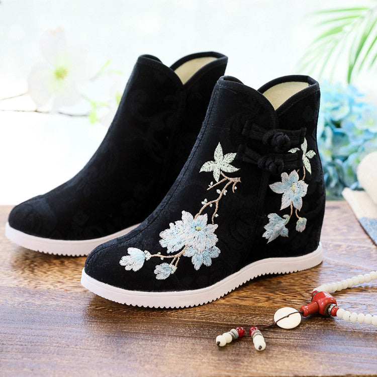 Ethnic Style Embroidered Height Increasing Insole Canvas Shoes Newgew