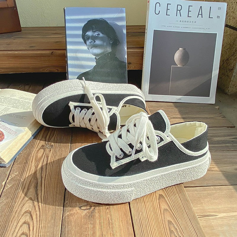 Women's Step On Two Wear Platform White Canvas Shoes Newgew