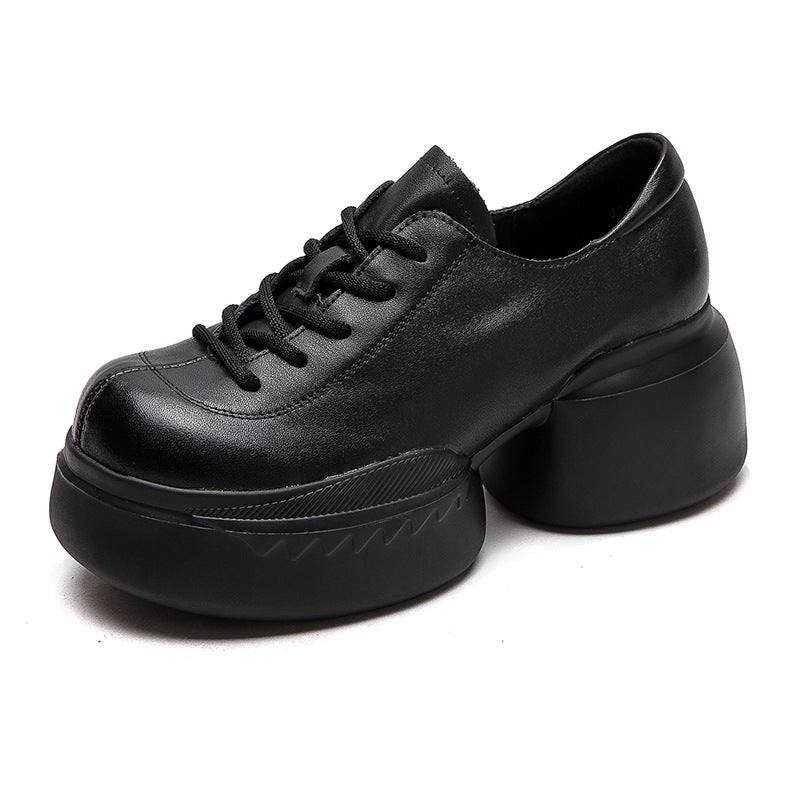 Women Minimalist Solid Leather Chunky Platform Casual Shoes Newgew Shoes