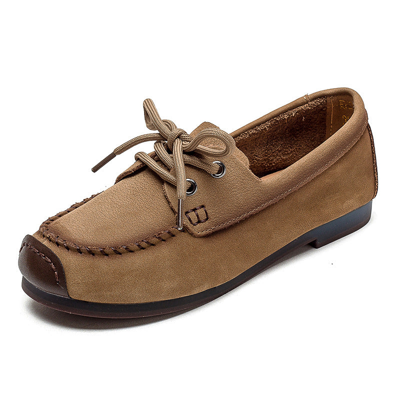 Women Retro Suede Leather Flat Casual Shoes Newgew Shoes