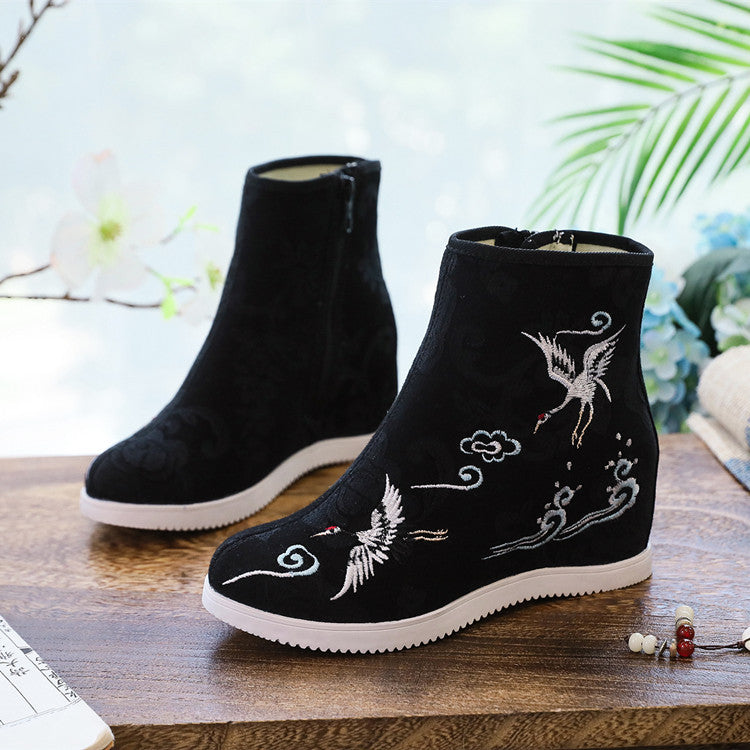 Ethnic Style Embroidered Height Increasing Insole Canvas Shoes Newgew