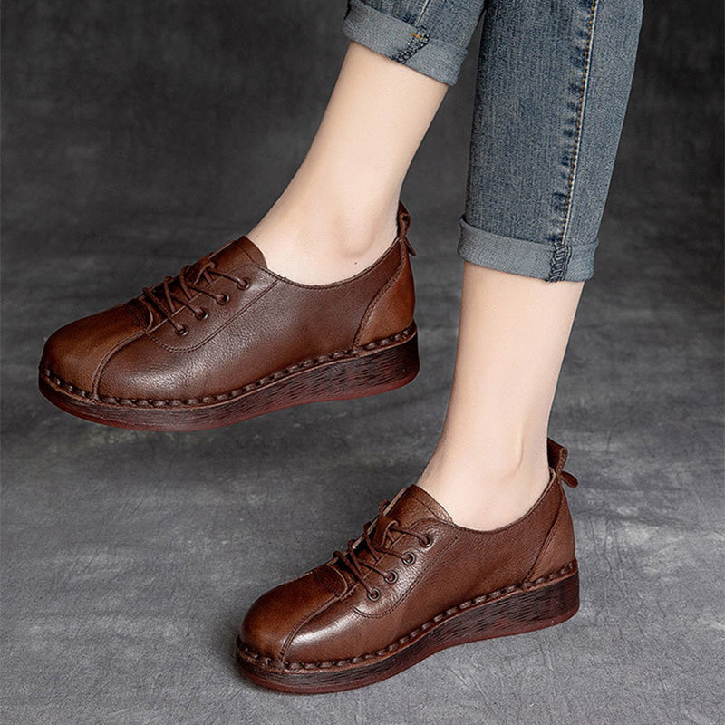 Women Retro Leather Soft Wedge Casual Work Shoes Newgew Shoes