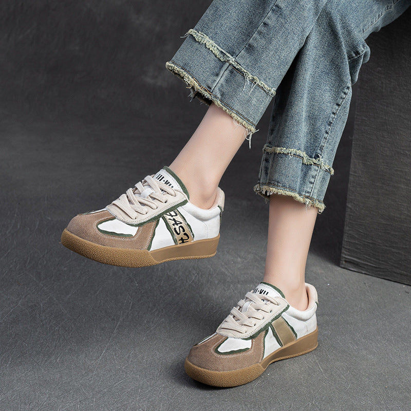 Women Patchwork Leather Flat Casual Training Shoes Newgew Shoes