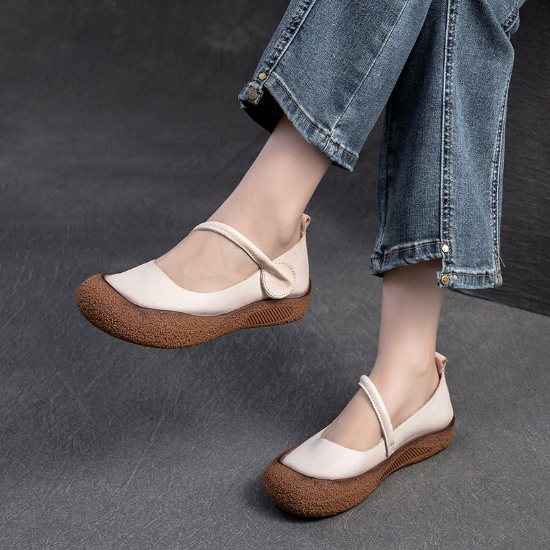 Women Retro Soft Leather Velcro Tape Casual Shoes Newgew Shoes