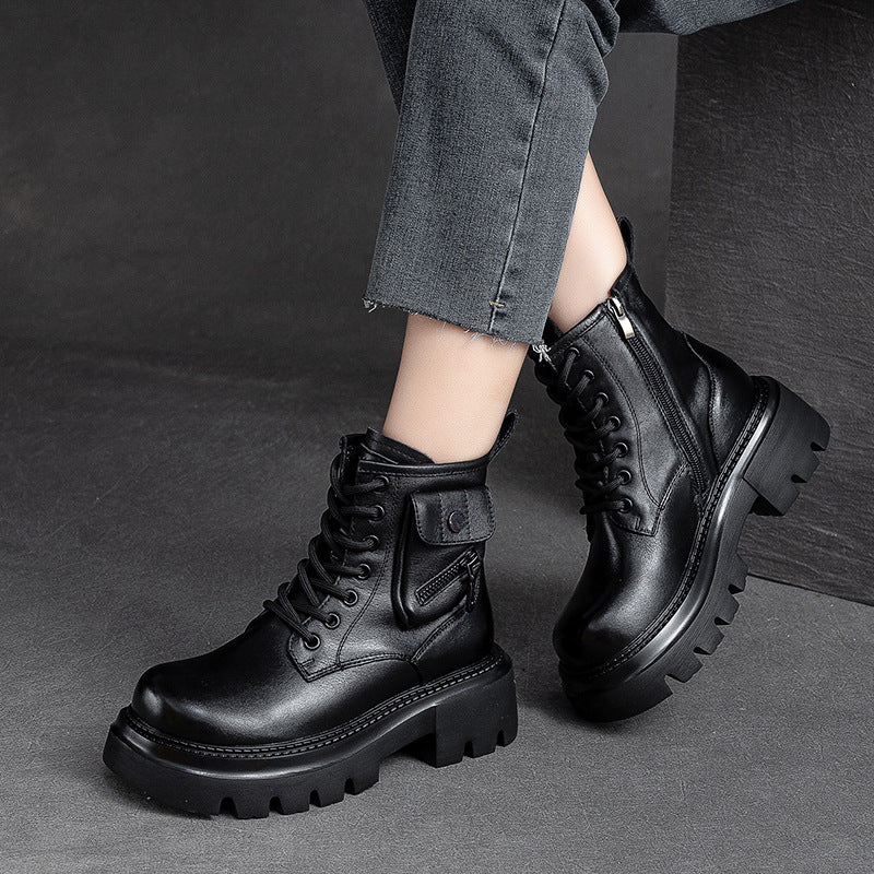 Women Retro Casual Leather Platform Boots Newgew Shoes