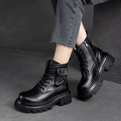 Women Retro Casual Leather Platform Boots Newgew Shoes