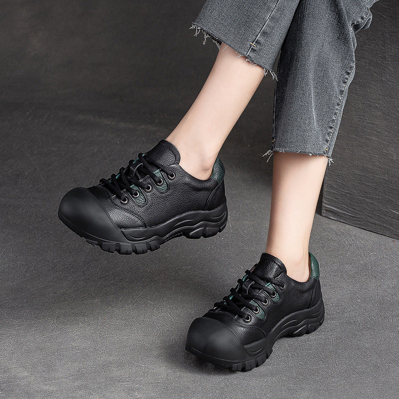 Women Retro Minimalist Leather Round Head Casual Shoes Newgew Shoes
