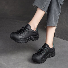 Women Retro Minimalist Leather Round Head Casual Shoes Newgew Shoes