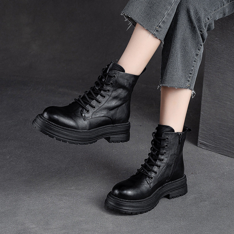Women Retro Classic Patchwork Leather Boots Newgew Shoes