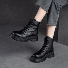 Women Retro Classic Patchwork Leather Boots Newgew Shoes