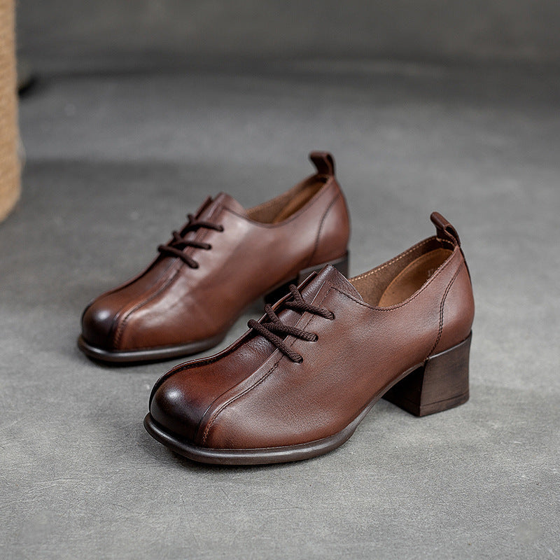 Women Soft Leather Minimalist Chunky Heel Casual Shoes Newgew Shoes