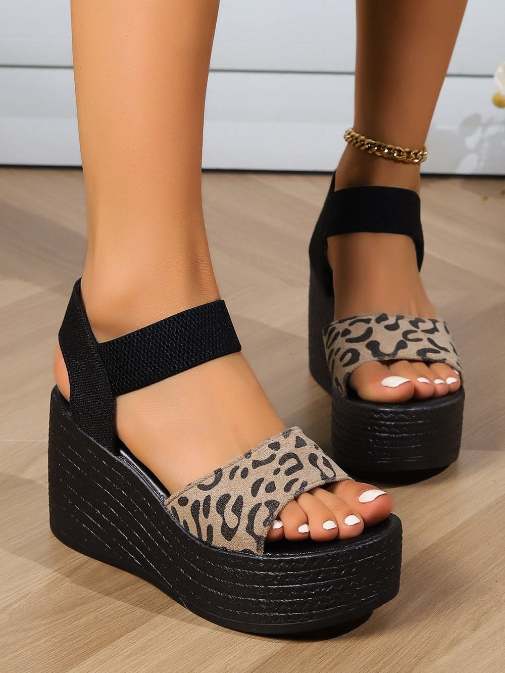Reece Cheetah Wedge Buckle Straps Sandals NewGew