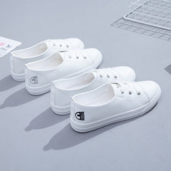 Women's Slip-on Summer White Flat Skateboard Korean Canvas Shoes Newgew