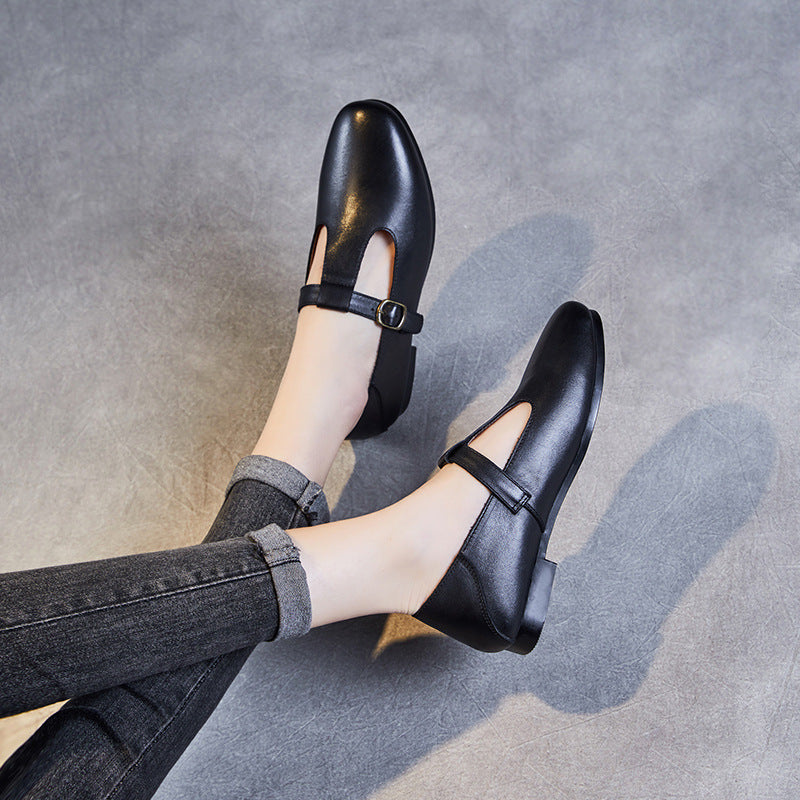 Women Retro Soft Cowhide Leather Flat Casual Shoes Newgew Shoes