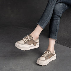 Women Fashion Patchwork Leather Thick Soled Casual Shoes Newgew Shoes