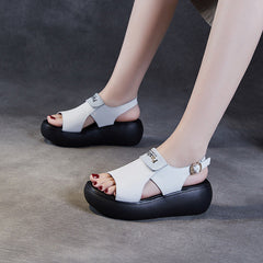 Women Casual Leather Platform Buckle Sandals Newgew Shoes