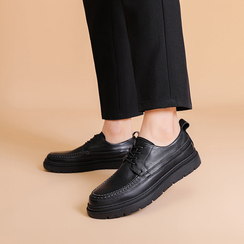 Men Retro Solid Cowhide Thick Soled Casual Shoes Newgew Shoes