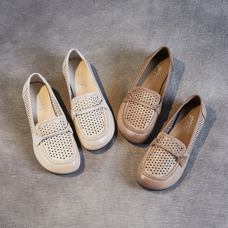 Women Hollow Breathable Leather Soft Flats Newgew Shoes