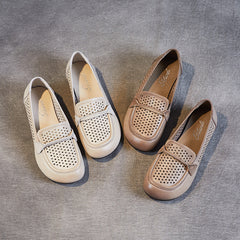 Women Hollow Breathable Leather Soft Flats Newgew Shoes
