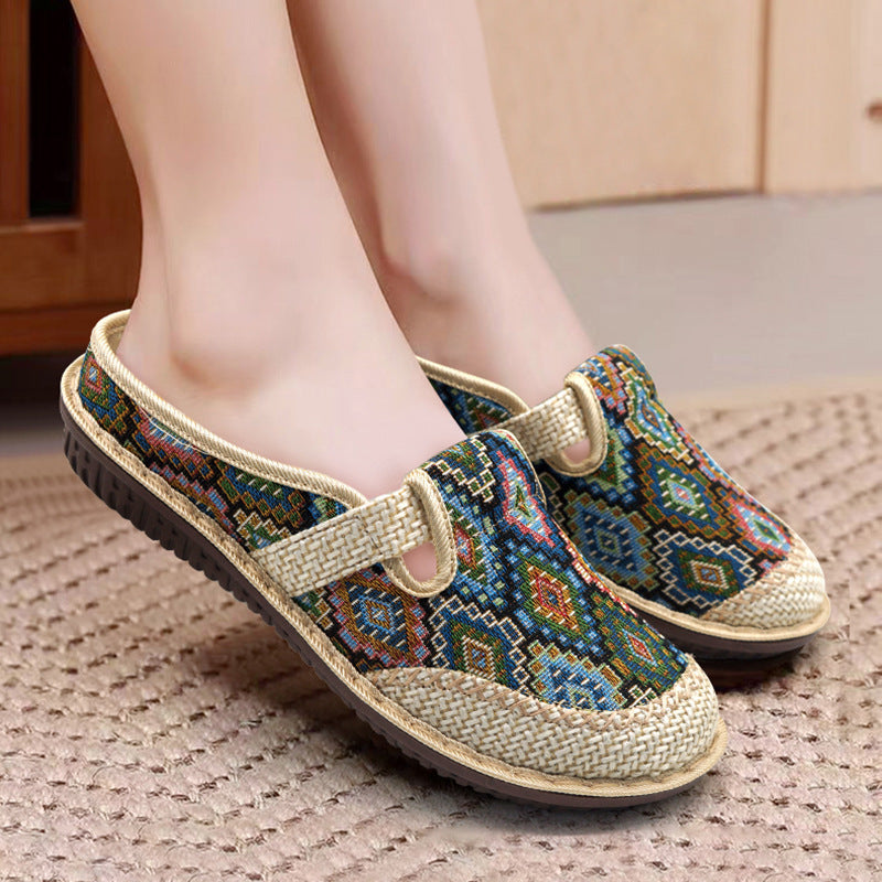 Women's Cloth Low-cut Slip-on Ethnic Style Embroidered Soft Canvas Shoes Newgew