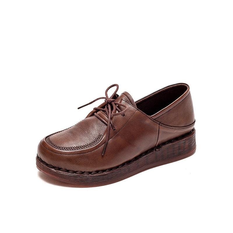 Women Minimalist Leather Soft Low Wedge Casual Shoes Newgew Shoes