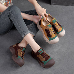 Women Retro Patchwork Leather Casual Shoes Newgew Shoes