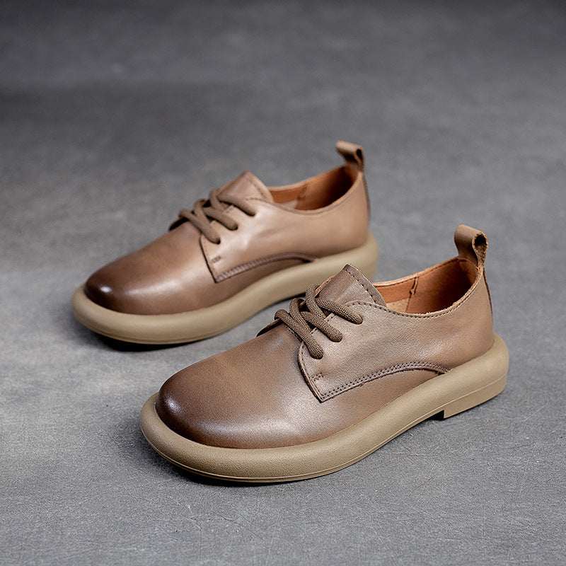 Women Retro Solid Soft Leather Casual Shoes Newgew Shoes