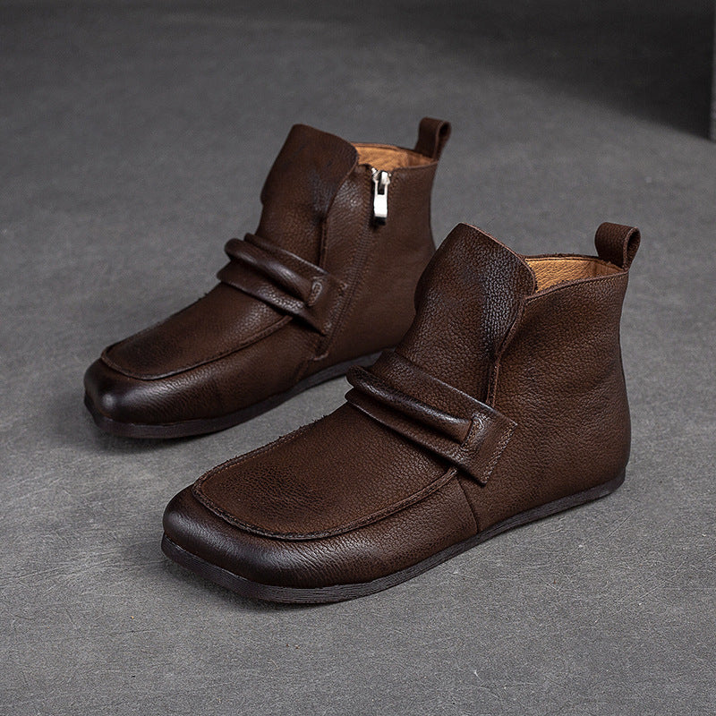 Women Retro Casual Leather Minimalist Flat Ankle Boots Newgew Shoes