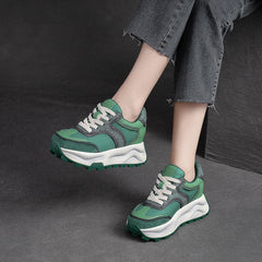 Women Retro Patchwork Leather Thick Soled Casual Shoes Newgew Shoes