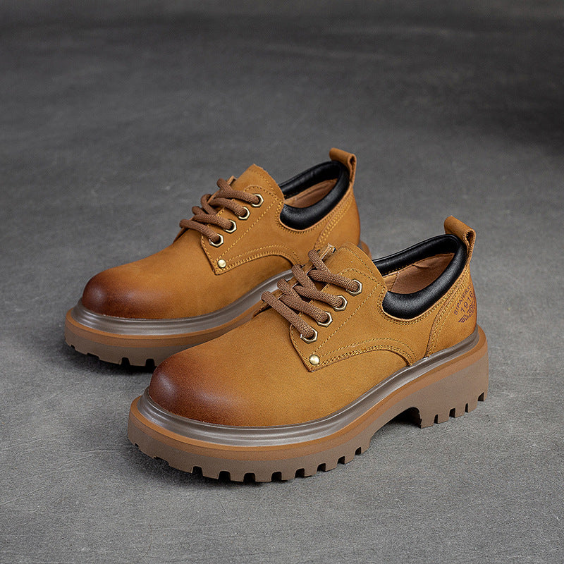 Women Retro Classic Leather Thick Soled Casual Shoes Newgew Shoes