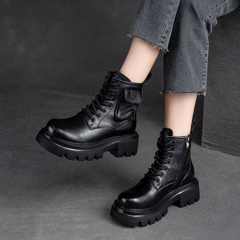 Women Retro Casual Leather Platform Boots Newgew Shoes