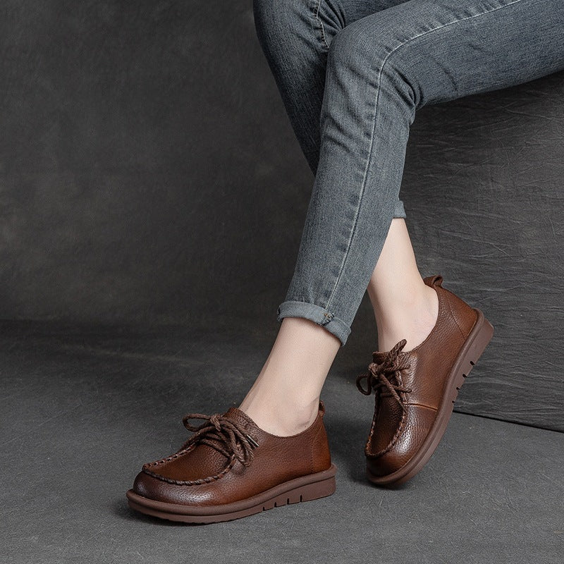 Women Retro Soft Cowhide Flat Casual Shoes Newgew Shoes