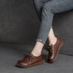 Women Retro Soft Cowhide Flat Casual Shoes Newgew Shoes