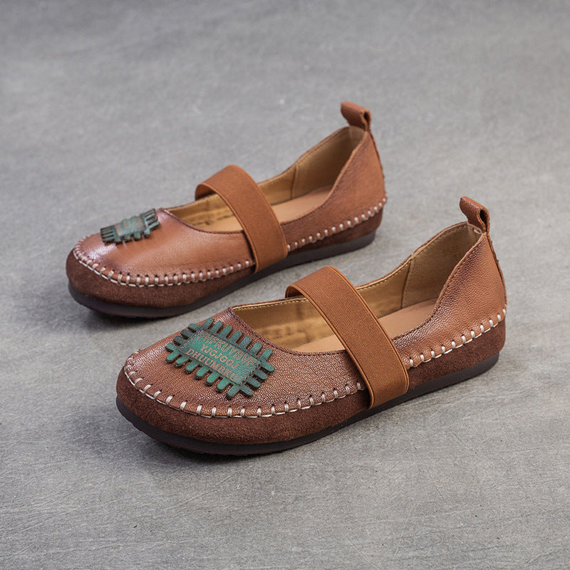 Women Retro Patchwork Leather Soft Flat Casual Shoes Newgew Shoes