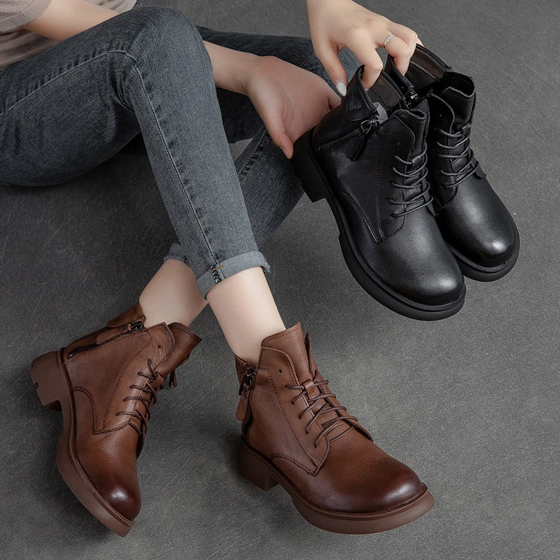 Women Retro Minimalist Leather Handmade Casual Boots Newgew Shoes