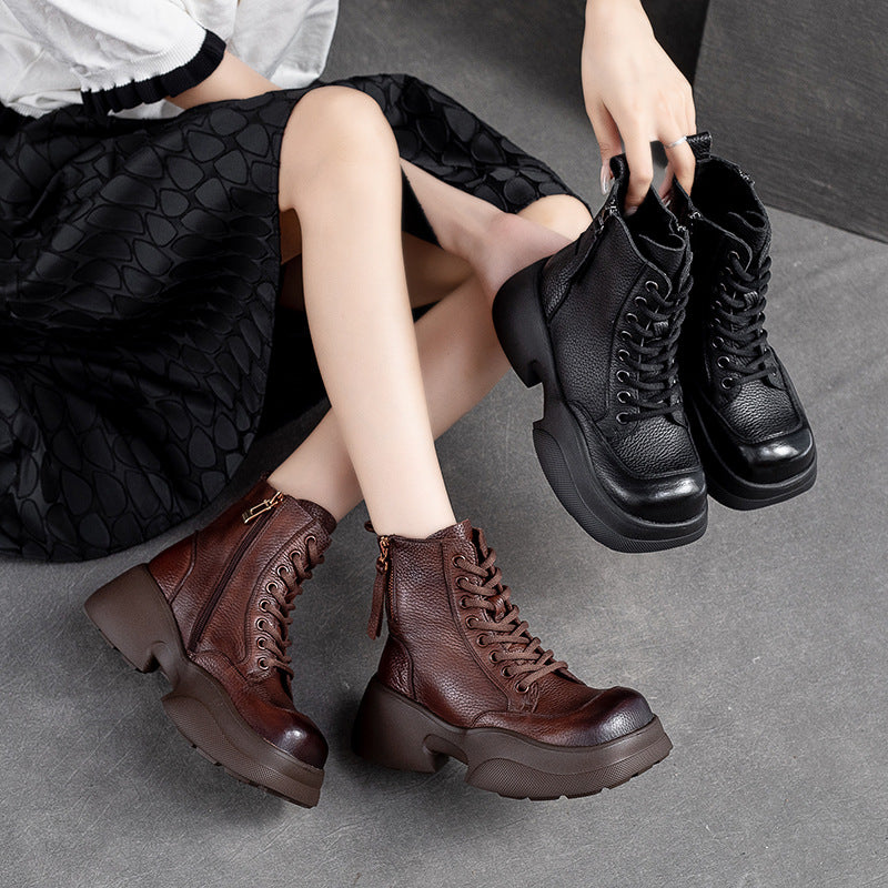 Women Minimalist Leather Retro Casual Platform Boots Newgew Shoes