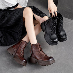 Women Minimalist Leather Retro Casual Platform Boots Newgew Shoes