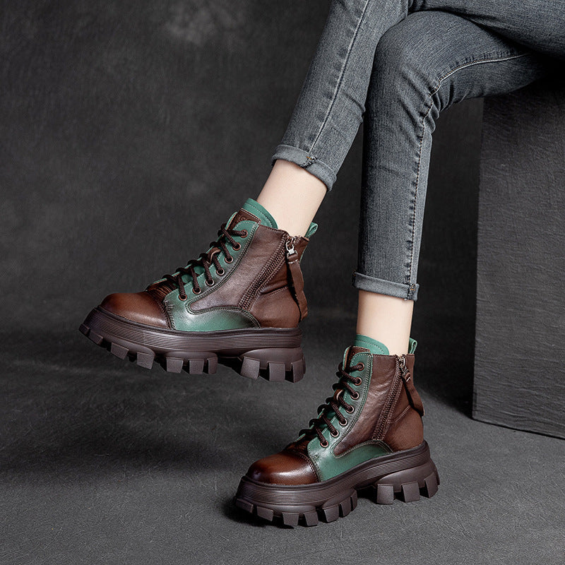 Women Patchwork Leather Casual Platform Boots Newgew Shoes