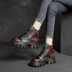 Women Patchwork Leather Casual Platform Boots Newgew Shoes