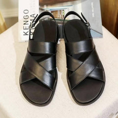 Men Casual Leather Buckled Flat Sandals Newgew Shoes