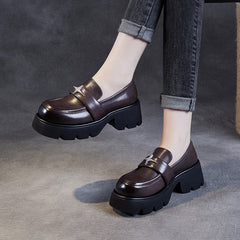 Women Retro Leather Platform Casual Loafers Newgew Shoes