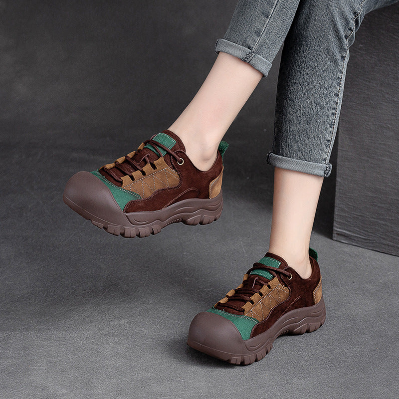 Women Retro Patchwork Leather Casual Shoes Newgew Shoes