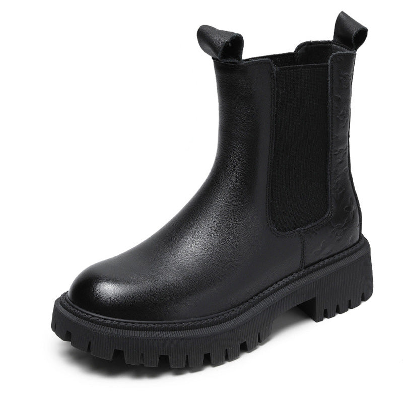 Women Retro Figured Leather Patchwork Casual Boots Newgew Shoes